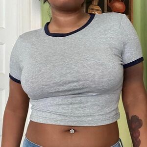 Shein navy blue and grey ringer crop top